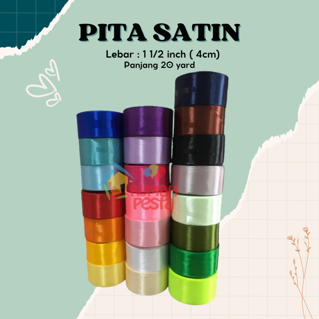 

Pita Satin 1 1/5 Inch / 4 cm (Pita untuk Hiasan Souvenir Hadiah Gift Hampers Dus Box Kado / Pita Kado)