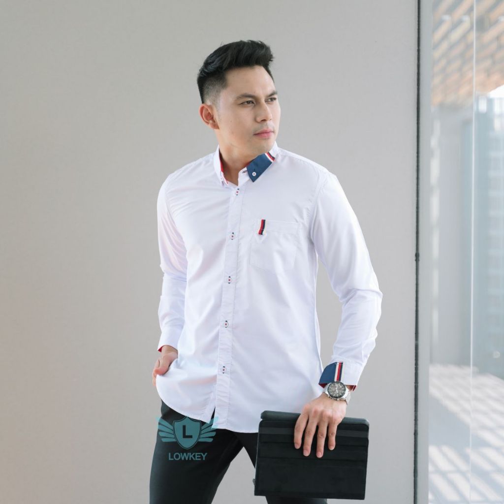 Kemeja Pria Slimfit Lowkey Premium PJ 37 Putih | Hem Atasan Kemeja Baju Laki-laki/Cowok Slimfit Keme