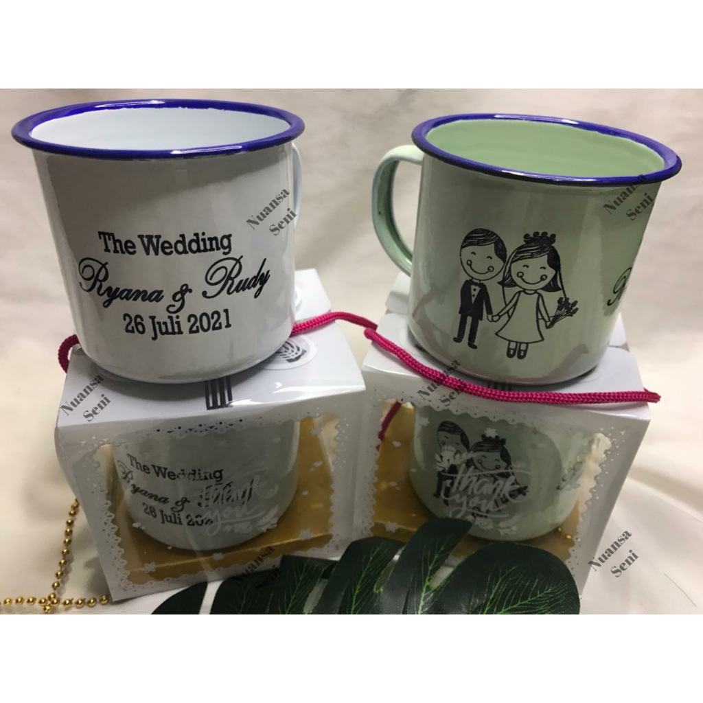 Souvenir Mug Enamel Warna 7cm Cangkir Minum Gelas Kopi Kaleng Tumbler Sablon Kemas Mika Motif