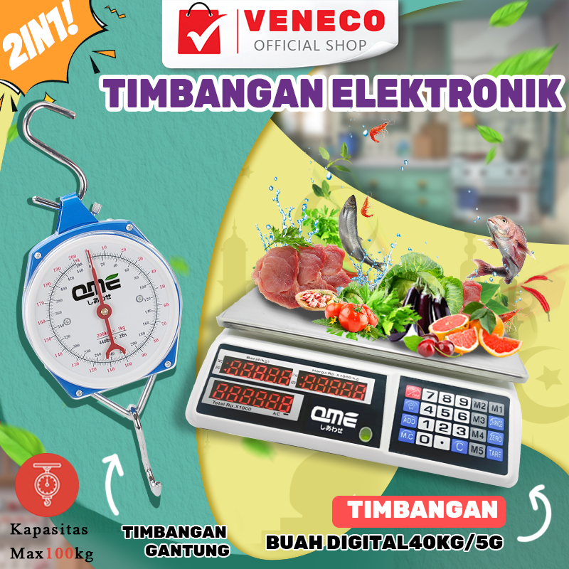 Timbangan Buah Digital 40kg + Timbangan Gantung Besi 100kg