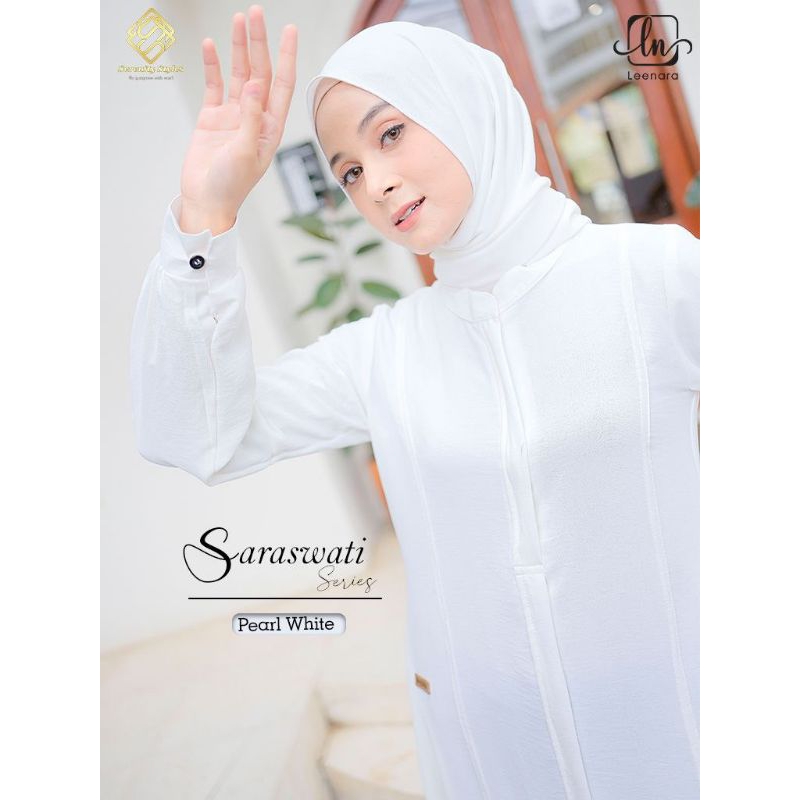 Dress Gamis Putih Crinkle Premium Wanita Perempuan Leenara