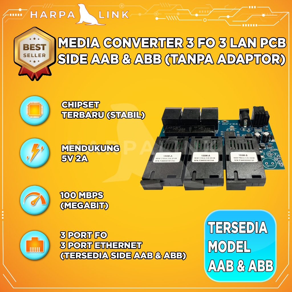 Media Converter 3 FO 3 LAN 3 SC 3 RJ45 3F3E 10/100 Mbps PCB Board Only Switch Fiber Optic Optik 3 Po