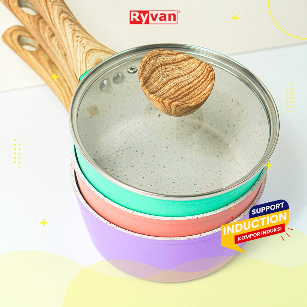 Ryvan - Aluminium Marble Saucepan 18 cm Induction Bottom Lid Panci Induksi Dengan Tutup Susu