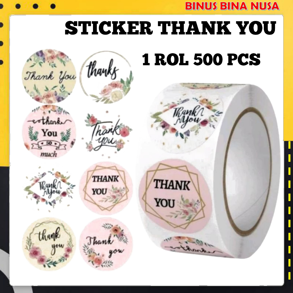 

Sticker Thank You Roll isi 500 Pcs Stiker Terima Kasih Warna Warni Motif Seal Label