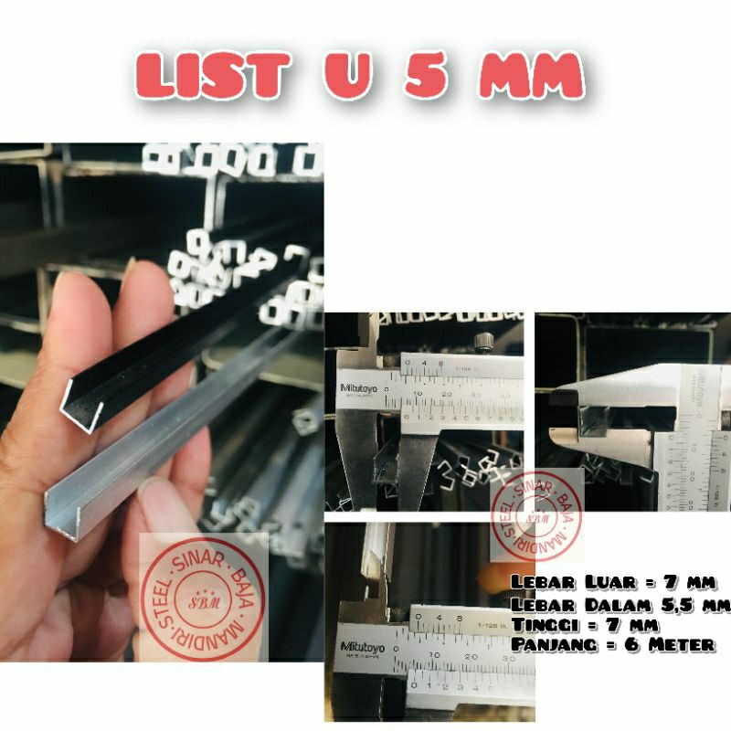 List U Alumunium Ukuran 5mm Panjang 6 Meter