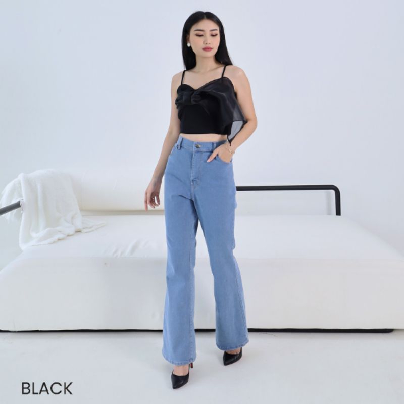 Tied Top Organza Niel Atasan Crop Pakaian Wanita Kombinasi Scuba Organza