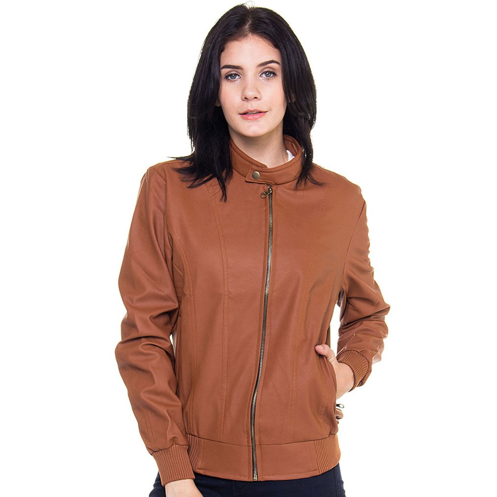 Java seven / Jaket wanita kulit sintetis warna coklat  / Jacket motoris cewek / HJN 016