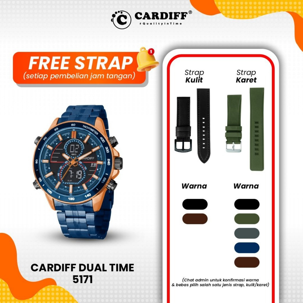 CARDIFF Jam Tangan Pria Dual TIme Rantai S 5171