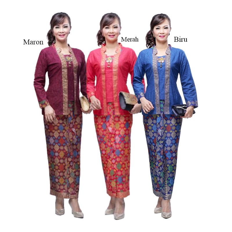 Setelan Kebaya Kutubaru Batik Marimar Embos Lengan Panjang