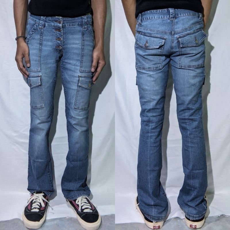 Celana Panjang Longpants Jeans Cargo Babystyle Buttonfly Blue Washed Original Second Preloved