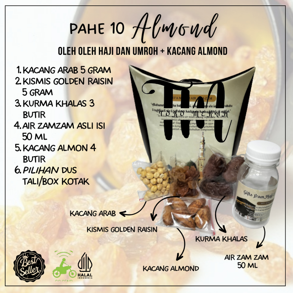 

Oleh-oleh Haji dan Umroh/ Souvenir Haji dan Umroh/ PaperBag Isi Kurma+Airzamzam+Kismis+Kacang