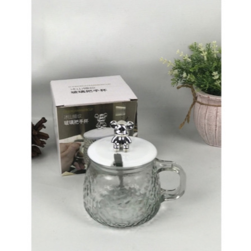 Gelas Kaca Susu Gelas Kopi / Gelas Teh / Mug Tutup Beruang