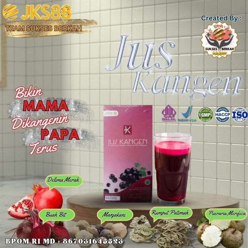 

Persachet Jus Kangen terdiri dari 1 Sachet (perbungkus) Harga Rp 34.000 isi nya 5 sachet