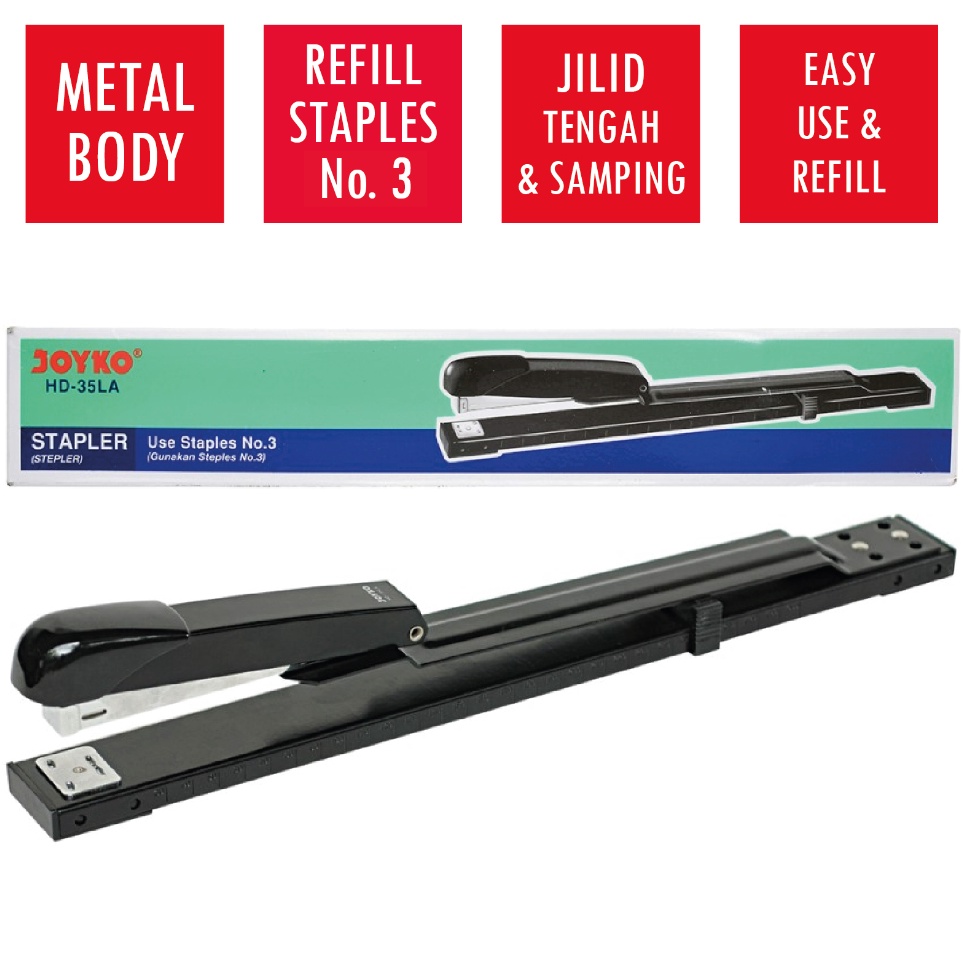 

Diskon Hemat 1 Unit Stapler Hekter Panjang JOYKO HD35LA Jilid Tengah Buku Refill Isi Staples No3 No3E