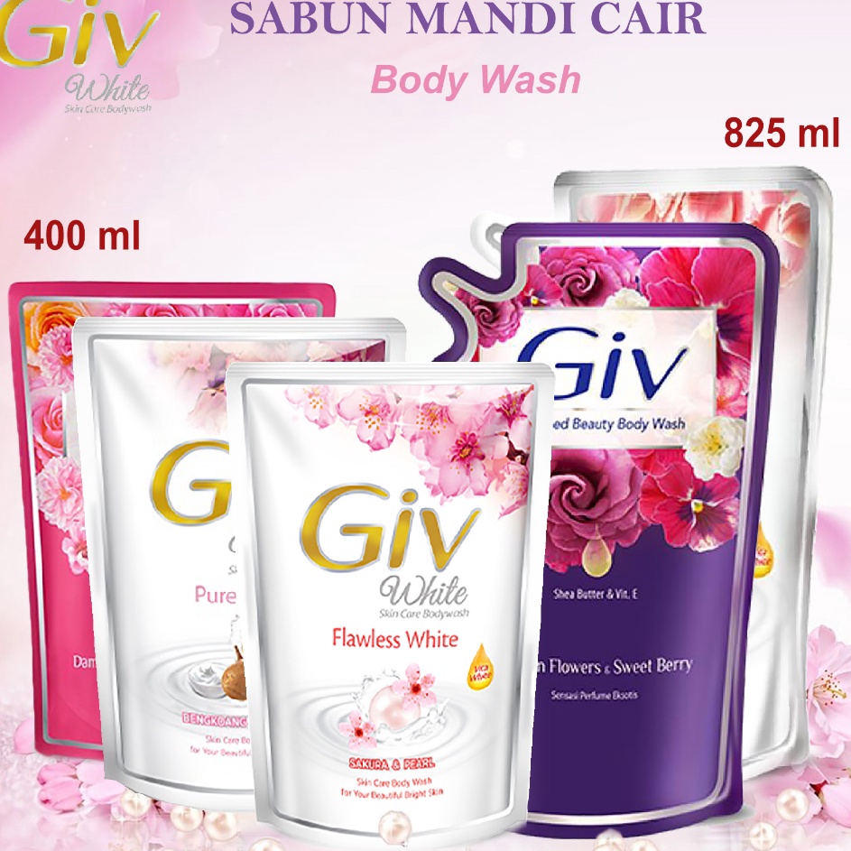 TERMURAH Giv Glowing White Bodywash Mulberry Lemon Sakura Passion Refill 4 ml 825 ml  Sabun Mandi Ca