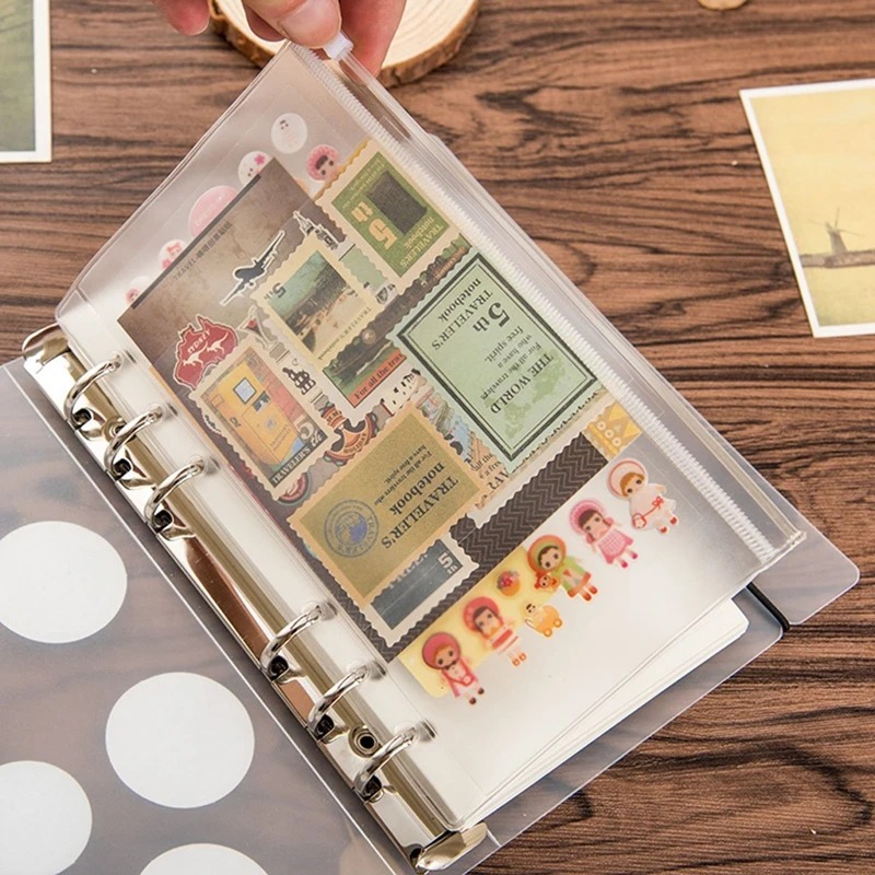 

A6 Zipper Bag Saku Zip Flipchart Binder Ritsleting Tas 6 rings Lepas Tas PVC Folder Persediaan Kantor Kantong Tahan Air
