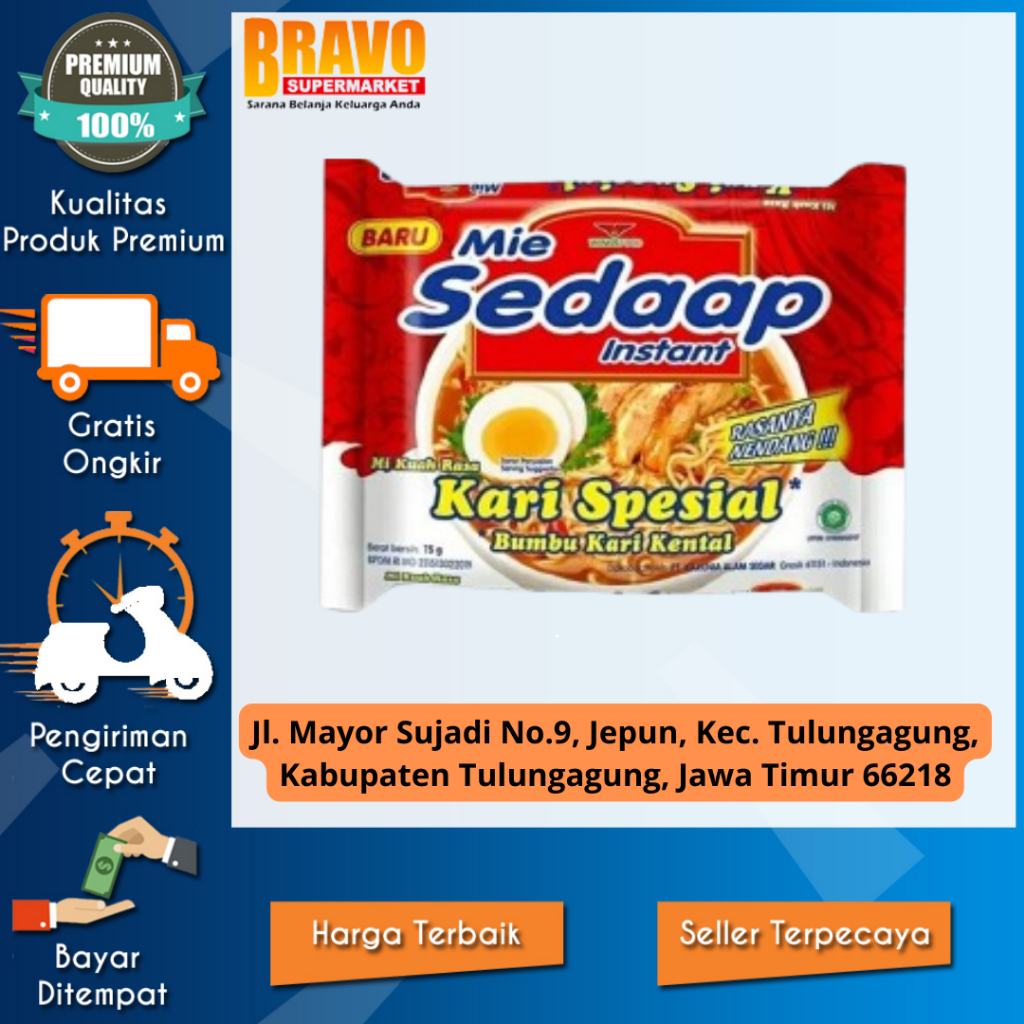 

Bravo Supermarket Tulungagung - Mie Sedaap Mi Instan Kari Spesial 75 gr