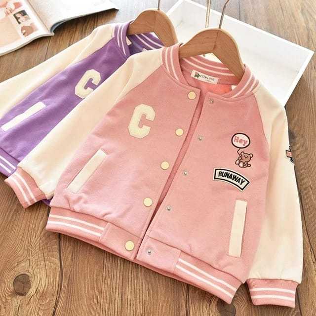 Jaket Anak Varsity Reglan Kancing Hoodie Anak Baseball INISIAL C RUNAWAY bisa ganti inisial Fashion 