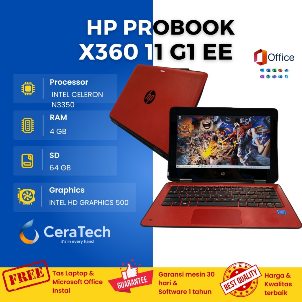 Laptop Hp Probook X360 11 G1 Intel Celeron N3350 Ram 4 Gb SD 64/SD 64GB+ SSD 256Gb
