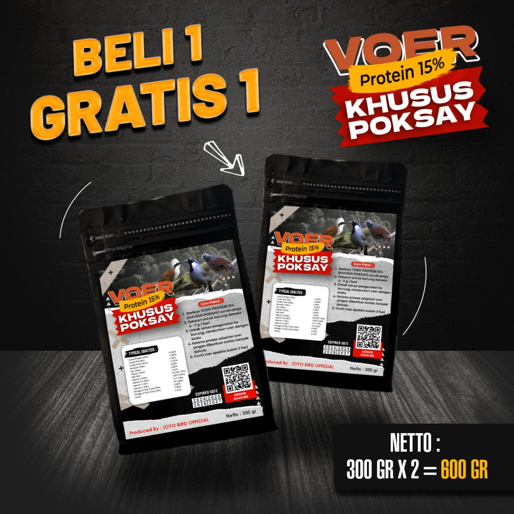 BELI 1 GRATIS 1 VOER BURUNG POKSAY | VOER HARIAN | VOER NUTRISI KOMPLIT | JOYO VOER KHUSUS POKSAY