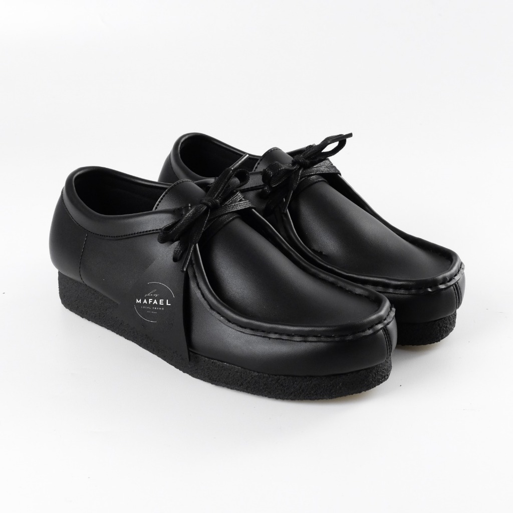 Sepatu Kasual Pria Wallabee Shoes Clark Spatu Chunky Pantopel Unisex Hitam