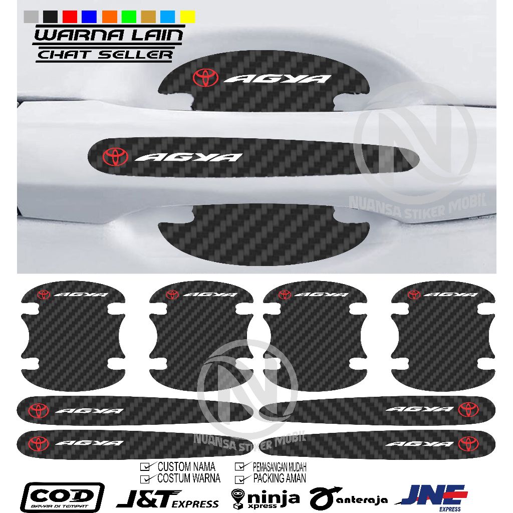 Sticker Carbon 3D Handle Pintu Mobil Agya Stiker Pelindung Gagang Pintu Mobil