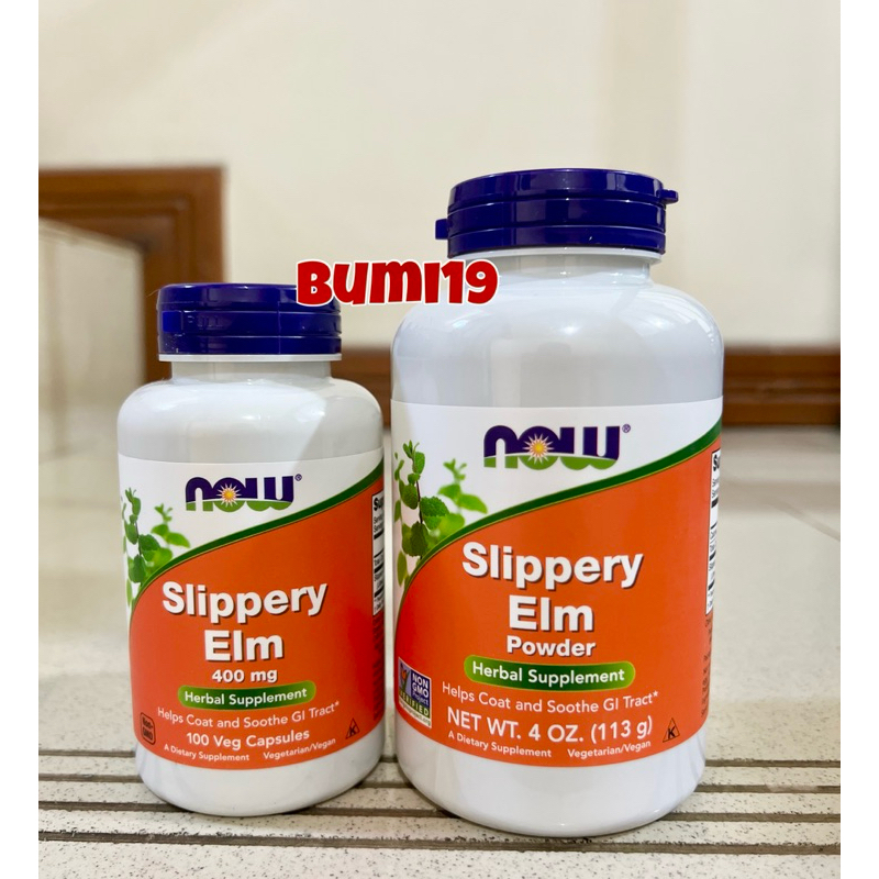 NOW Slippery Elm 400mg 100vcaps/ Powder 113 gr~Maag~Gerd