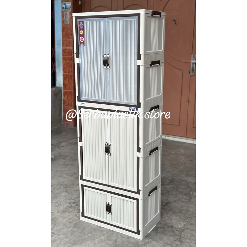 lemari baju / laci pakaian plastik lipat gantungan policabine susun serbaguna portable susun 5 / lac