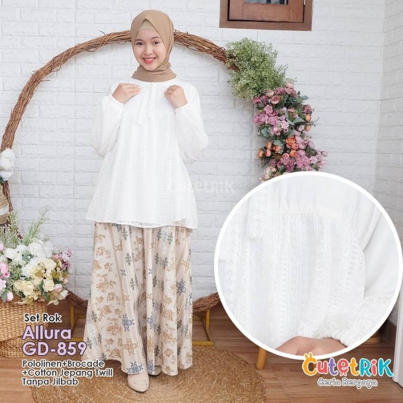 • TERBARU SET SETELAN BAJU ANAK PEREMPUAN MUSLIM ATASAN PUTIH ROK MOTIF BY CUTETRIK GD 859 SARIMBIT 