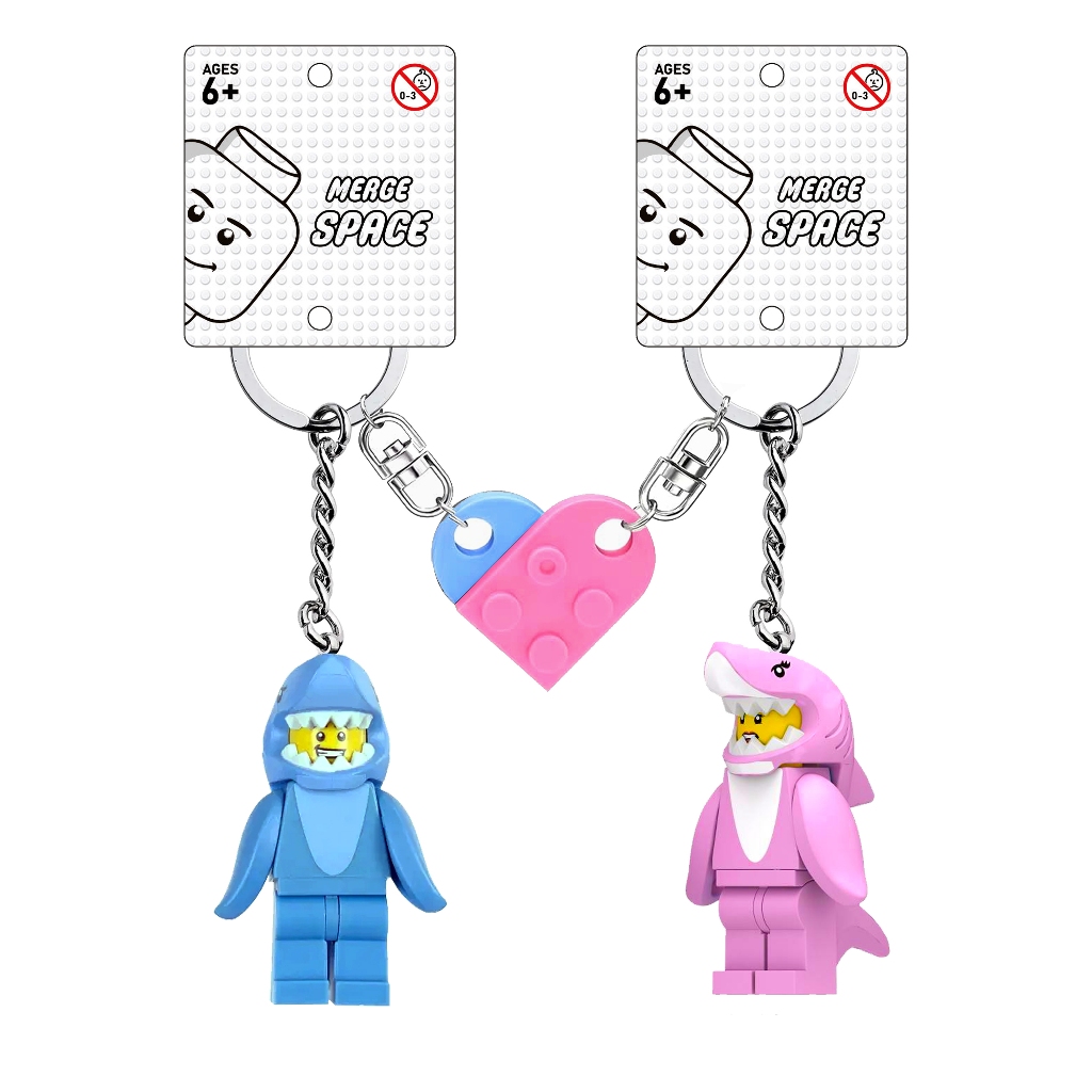 Merge Matching LEGO Keychains Pink Shark & Blue Shark