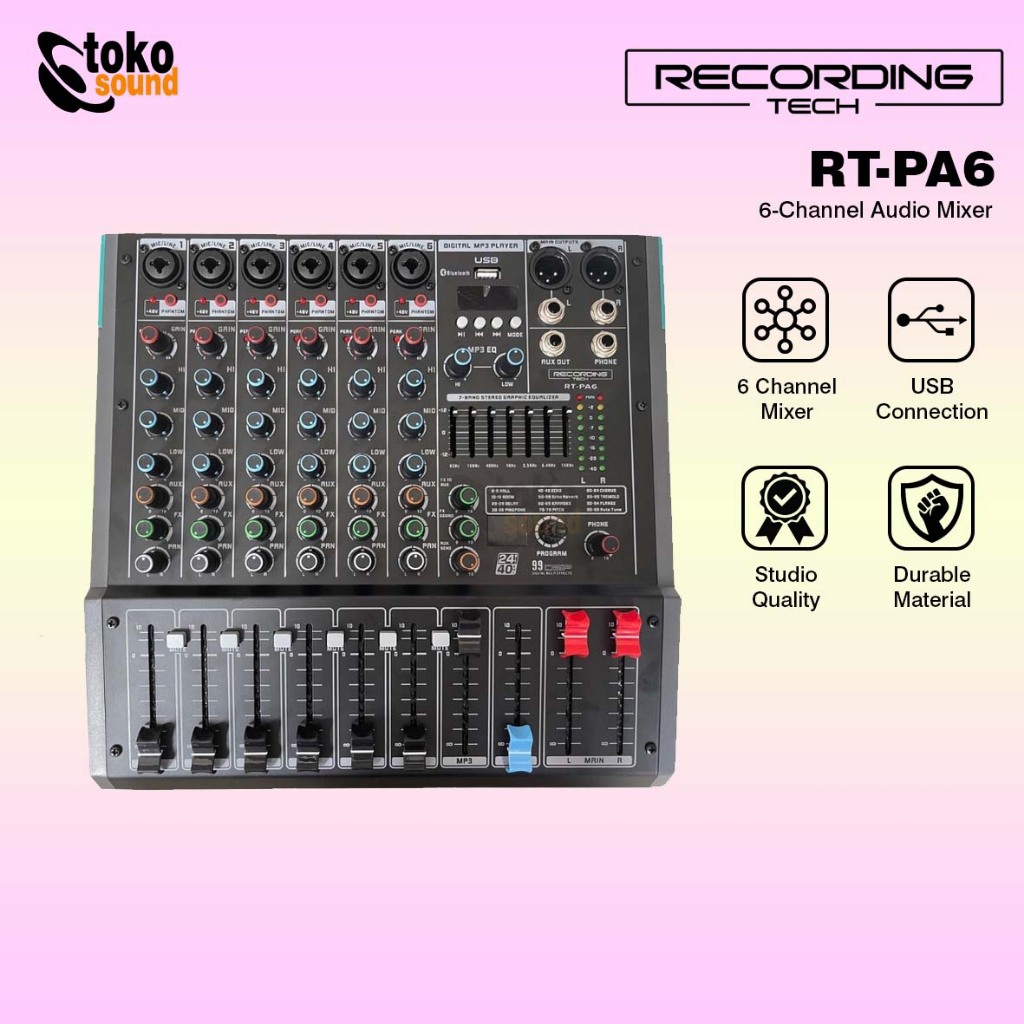 Recording Tech RT PA6 - Professional Stereo Mixer 6 Channel