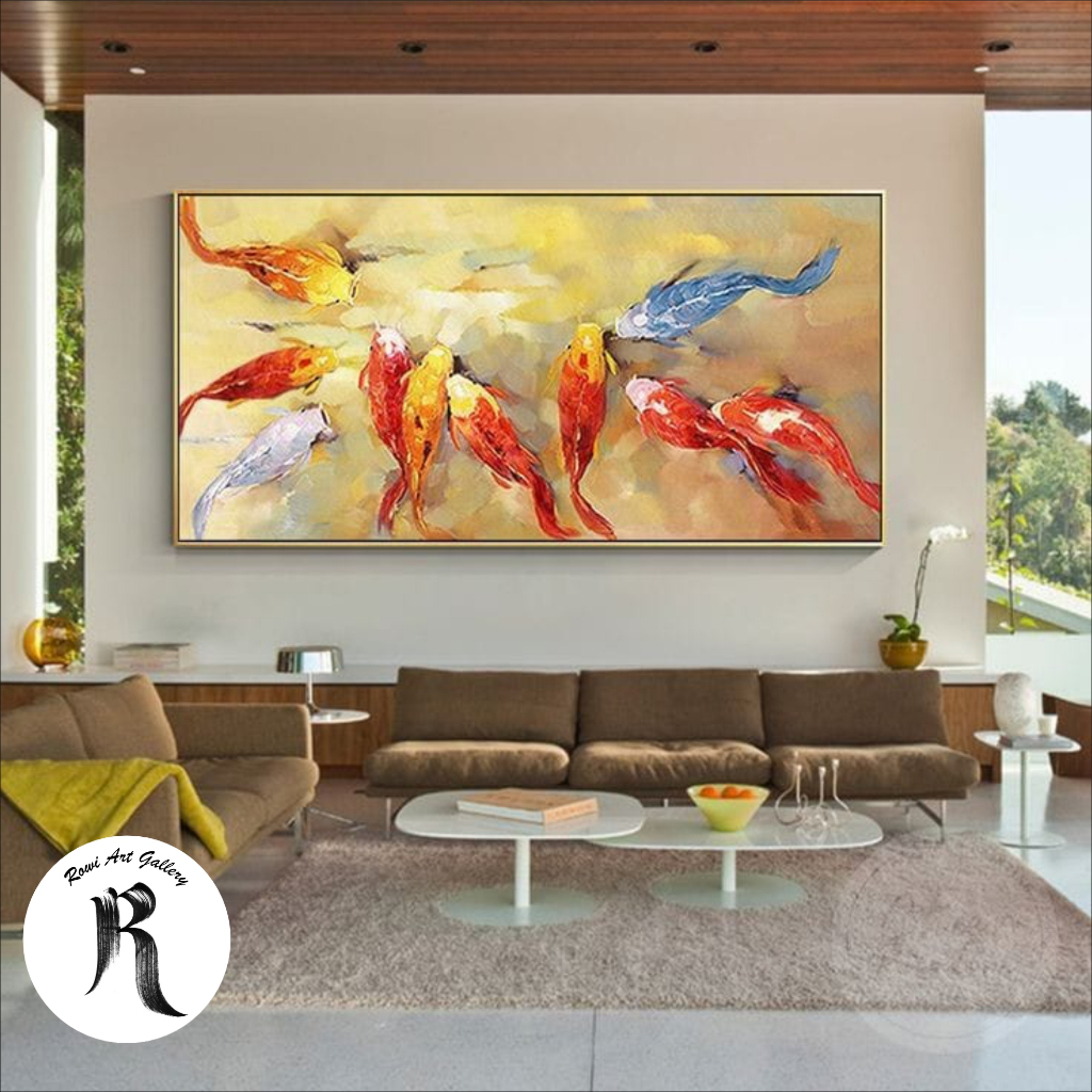 lukisan kanvas ikan koi - lukisan ikan koi siap pajang - lukisan dinding
