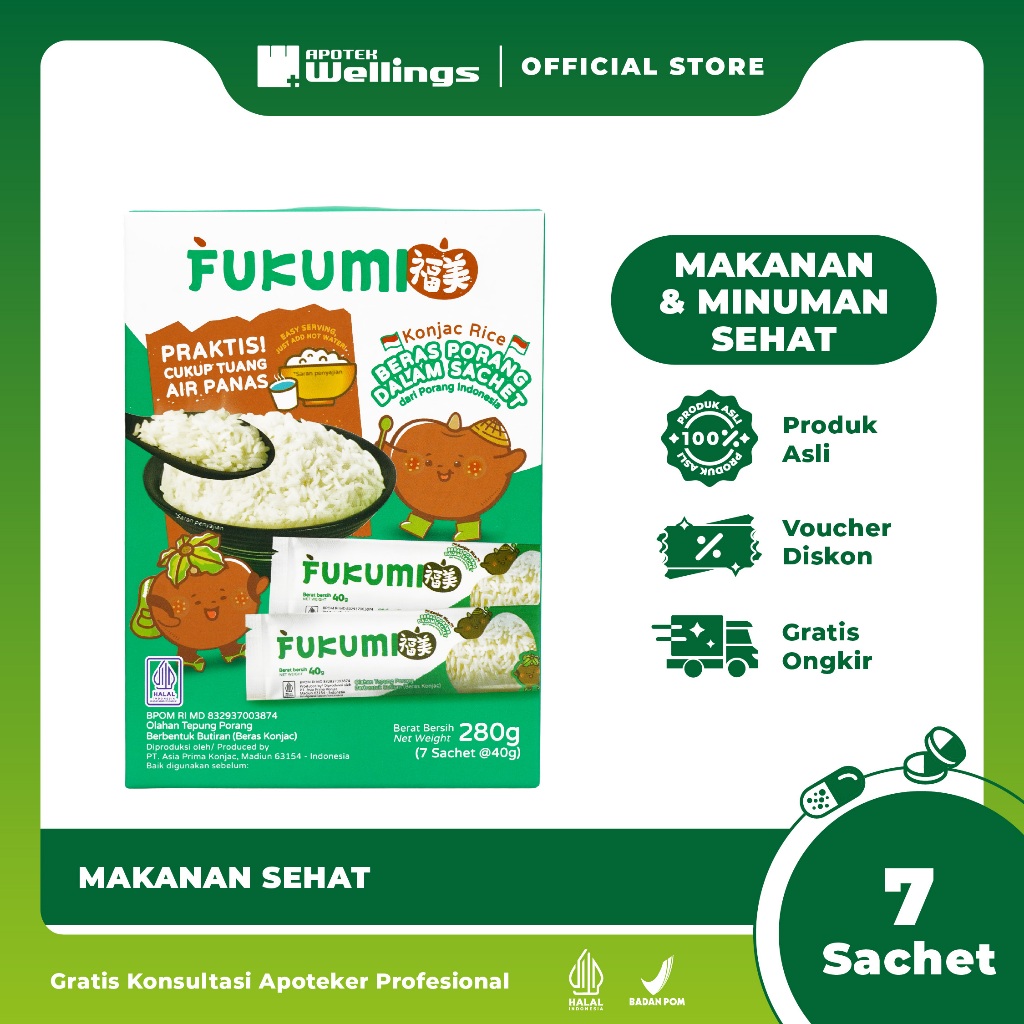 

Fukumi Konjac Rice Beras Porang Rendah Kalori 7 Sachet (280gr)