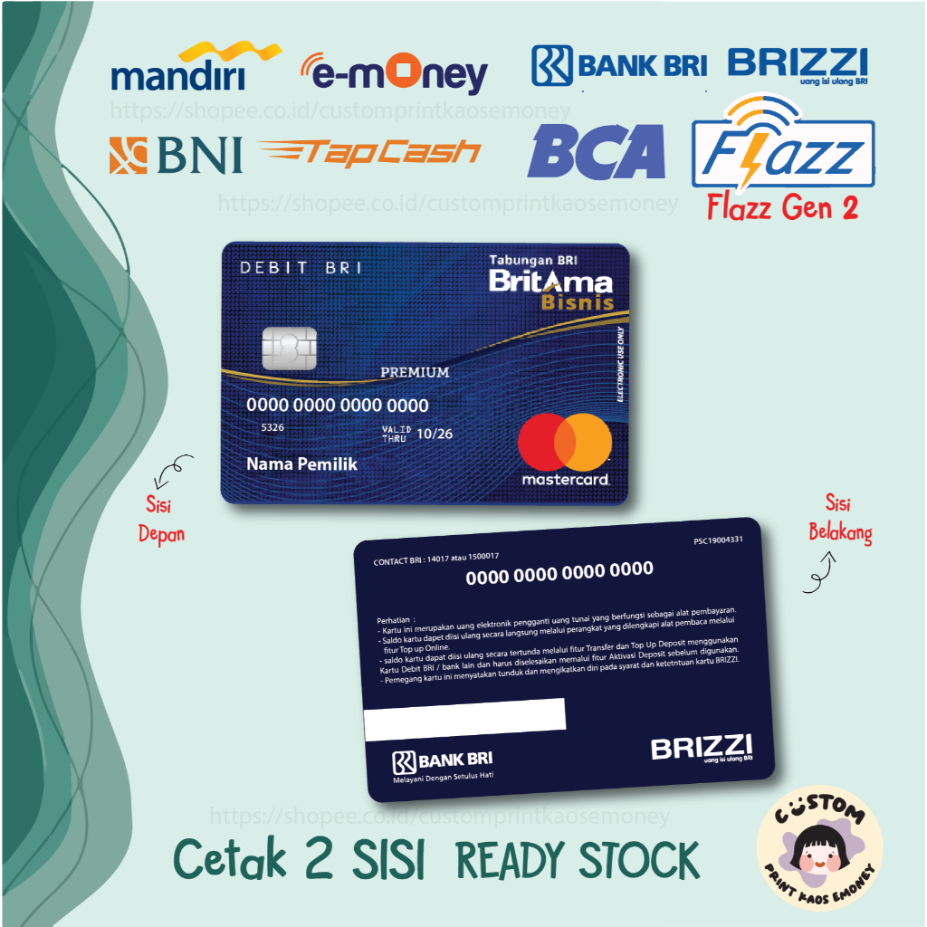 KARTU E MONEY E TOLL KREDIT CARD BRITAMA BLUE BANK BRI TABUNGAN KEREN MANDIRI EMONEY BNI TAPCASH BRI