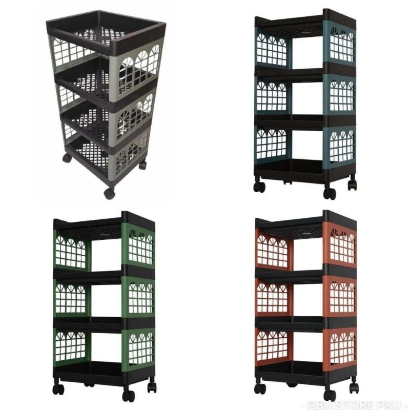 Rak yoyo 4 susun serbaguna roda khusus hitam rak apartemen 4 susun susun