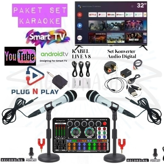 PROMO PAKET SET KARAOKE REKAMAN MIC DINAMIK DARI SMART TV KE SOUNDCARD V8 FULLSET SIAP PAKAI
