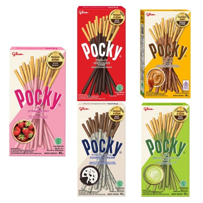 

Pocky Biskuit Stik Strawberry, Coklat, Almond, Cookies Cream, Milky Matcha 45gr