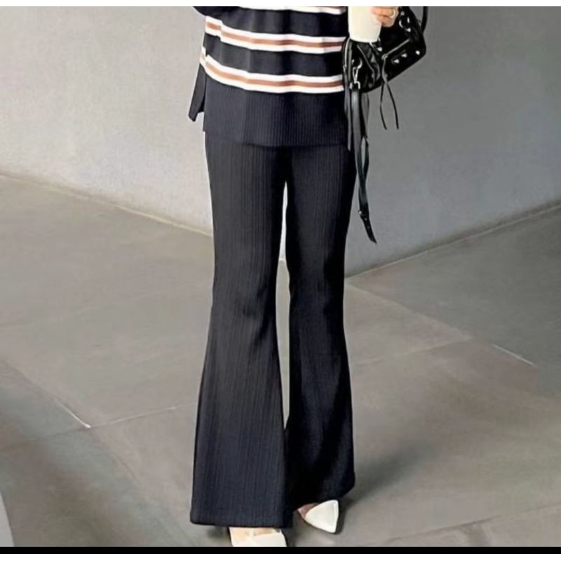 Celana Cutbray highways knit waffle korean looks