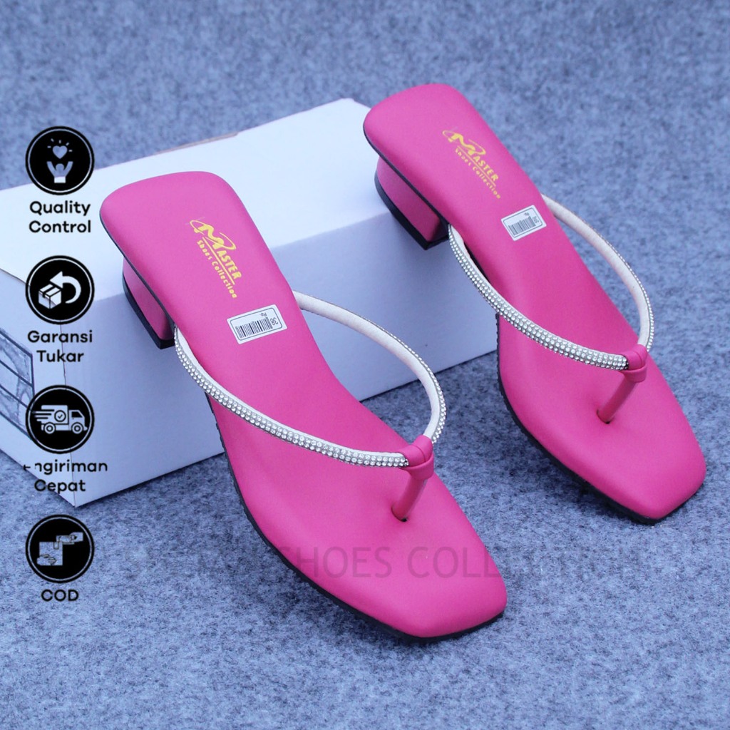 Sultan Shoes | Sandal Hak Tahu Wanita Flat Tali Jepit Berlian Permata Beads High Heels Tinggi Sedang