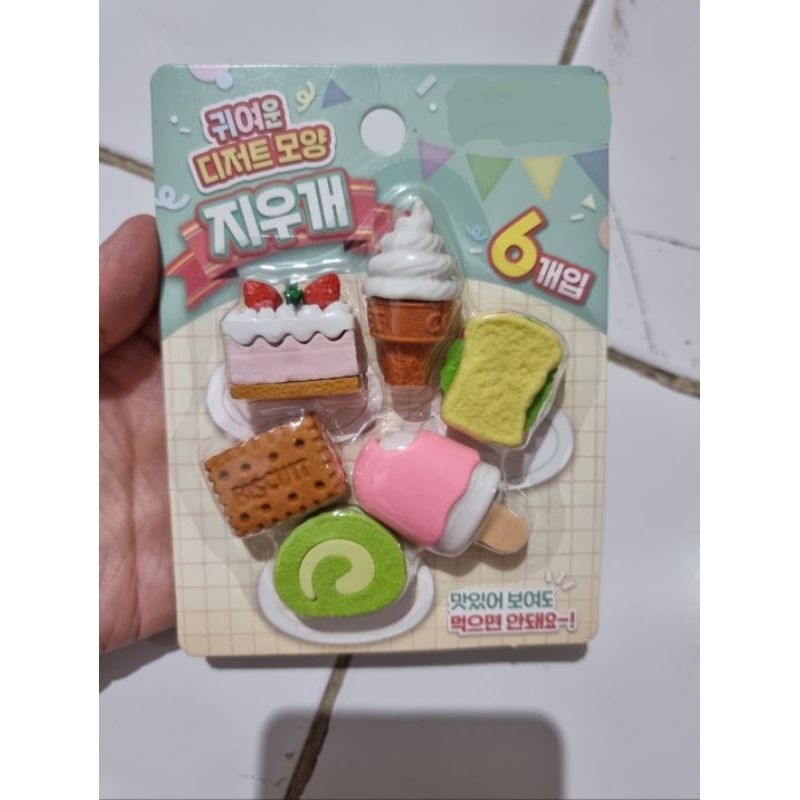 

(Daiso) Cute Dessert-Shaped Eraser Strawberry Cake, Ice Cream, Soft Cone, Sandwich, Biscuit & Green Tea