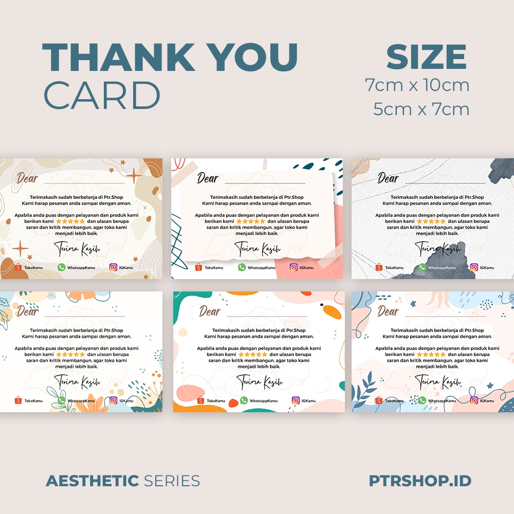 KARTU UCAPAN TERIMA KASIH / THANKYOU CARD / THANKYOU CARD OLSHOP / KARTU ULASAN / AESTHETIC | ptrsho