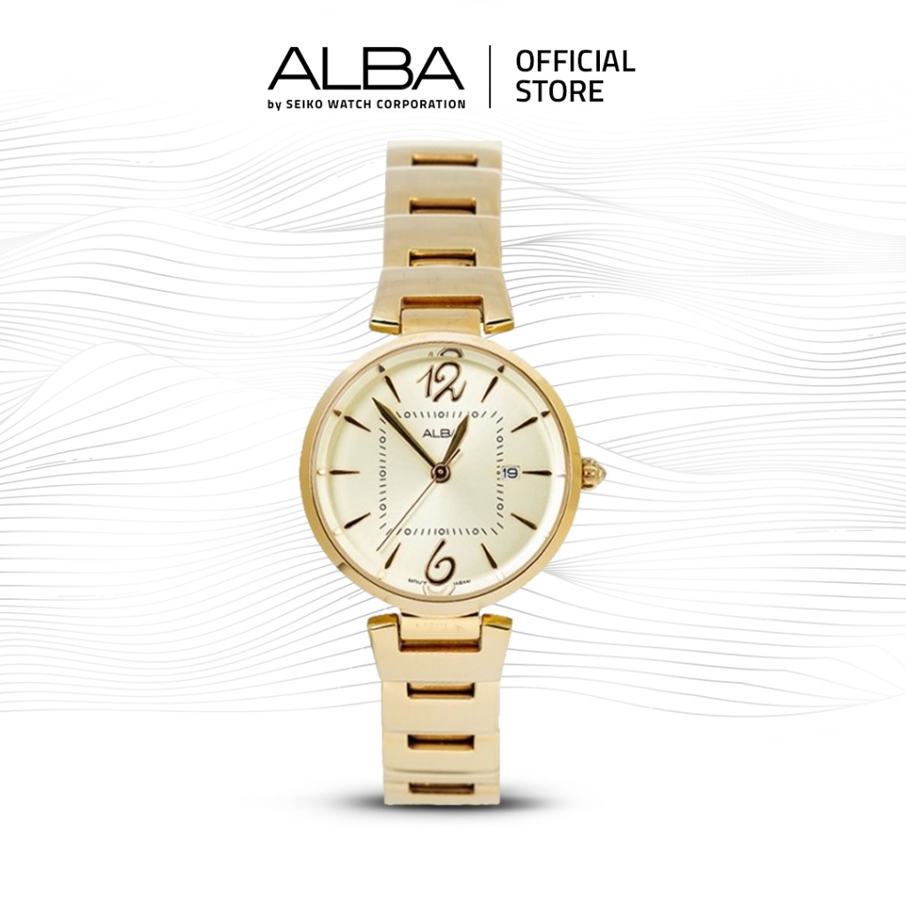 Alba Jam Tangan Wanita Fashion AH7R04 / AH7R04X1 Quartz Light Gold Dial Stainless Steel Strap Watch