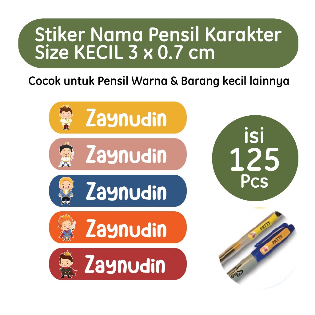 

125 PCS Stiker Label Nama Custom Ukuran Kecil / Stiker Pensil