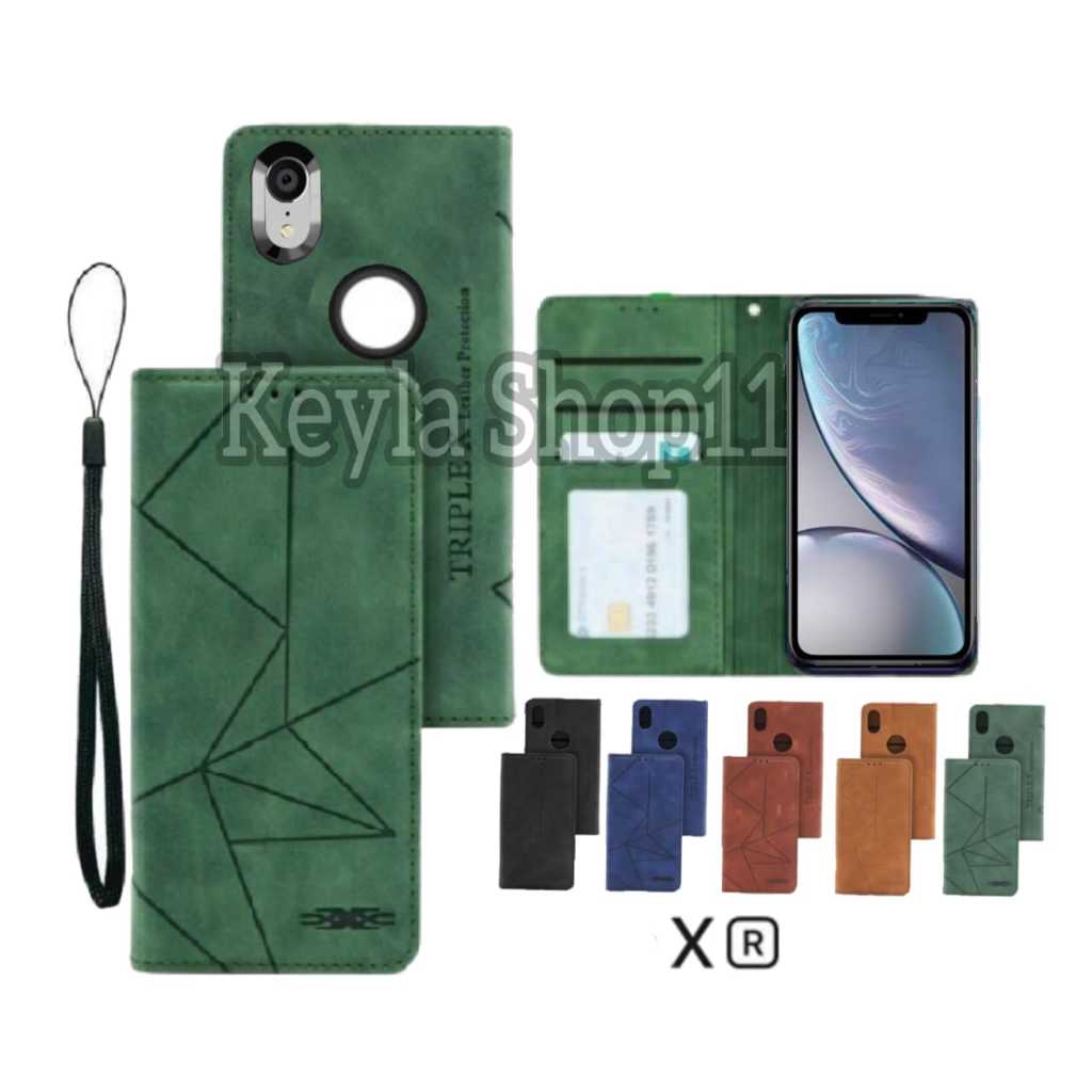 Case Flip Magnet For IPHONE XR Flip Cover Leather Premium Dompet Motif Casing HP