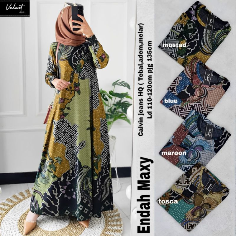 ENDAH MAXY GAMIS BATIK TERBARU 2024 GAUN KONDANGAN CALVIN JEANS JUMBO LD 110 MELAR 130 RAPI SIMPLE E