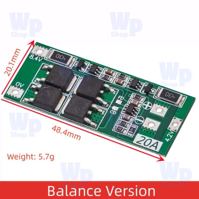 BMS 2S 20A 7.4V 8.4V 18650 Li-Ion Lithium Battery Charger Protection Board PCB BMS Board versi Balan