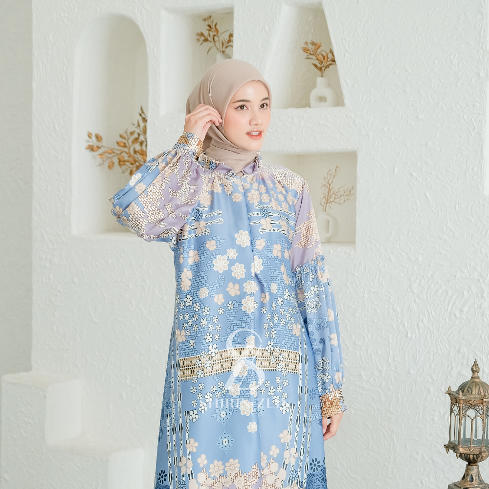 ShirinZein - Gamis Khansa Bahan Sliky Size S - 3XL Kondangan Pesta Simple Mewah Elegan Terbaru 2024-Denim
