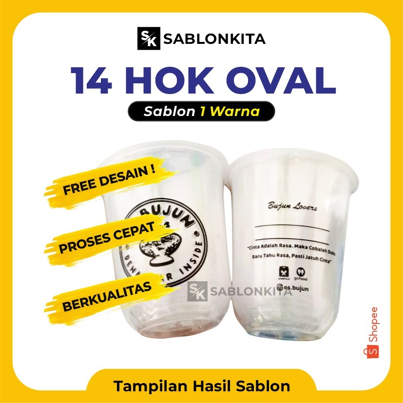 [[ SABLON CUP CUSTOM ]] OVAL 14 OZ HOK 6 gr Plastik Gelas Bening Transparan Minuman