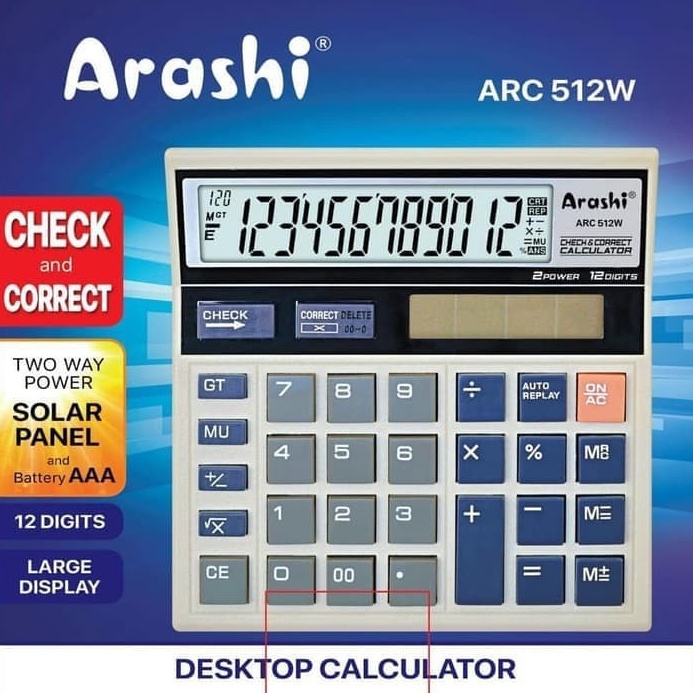 

KODE S28B Arashi Kalkulator Calculator ARC 512W PUTIH 12 Digit Layar Besar