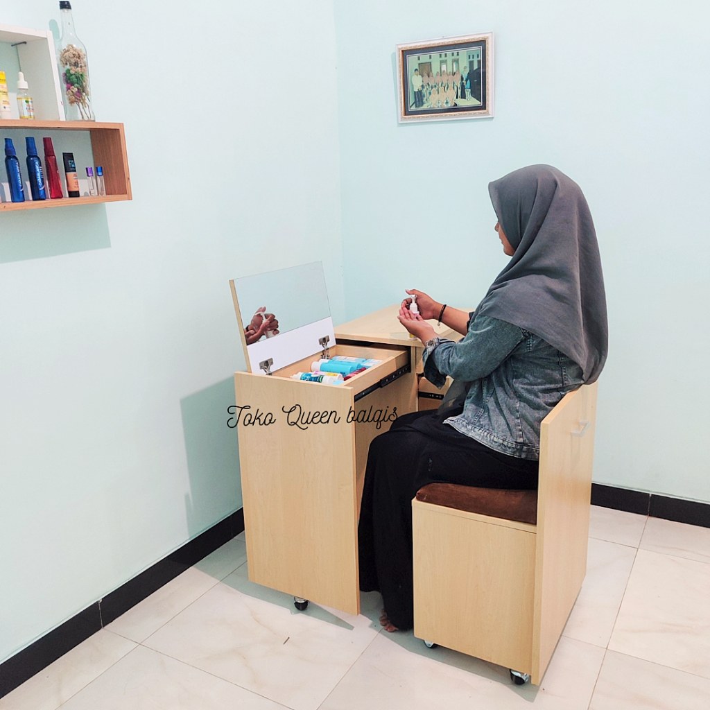 meja rias lipat multifungsi make up minimalis kursi empuk kamar tidur